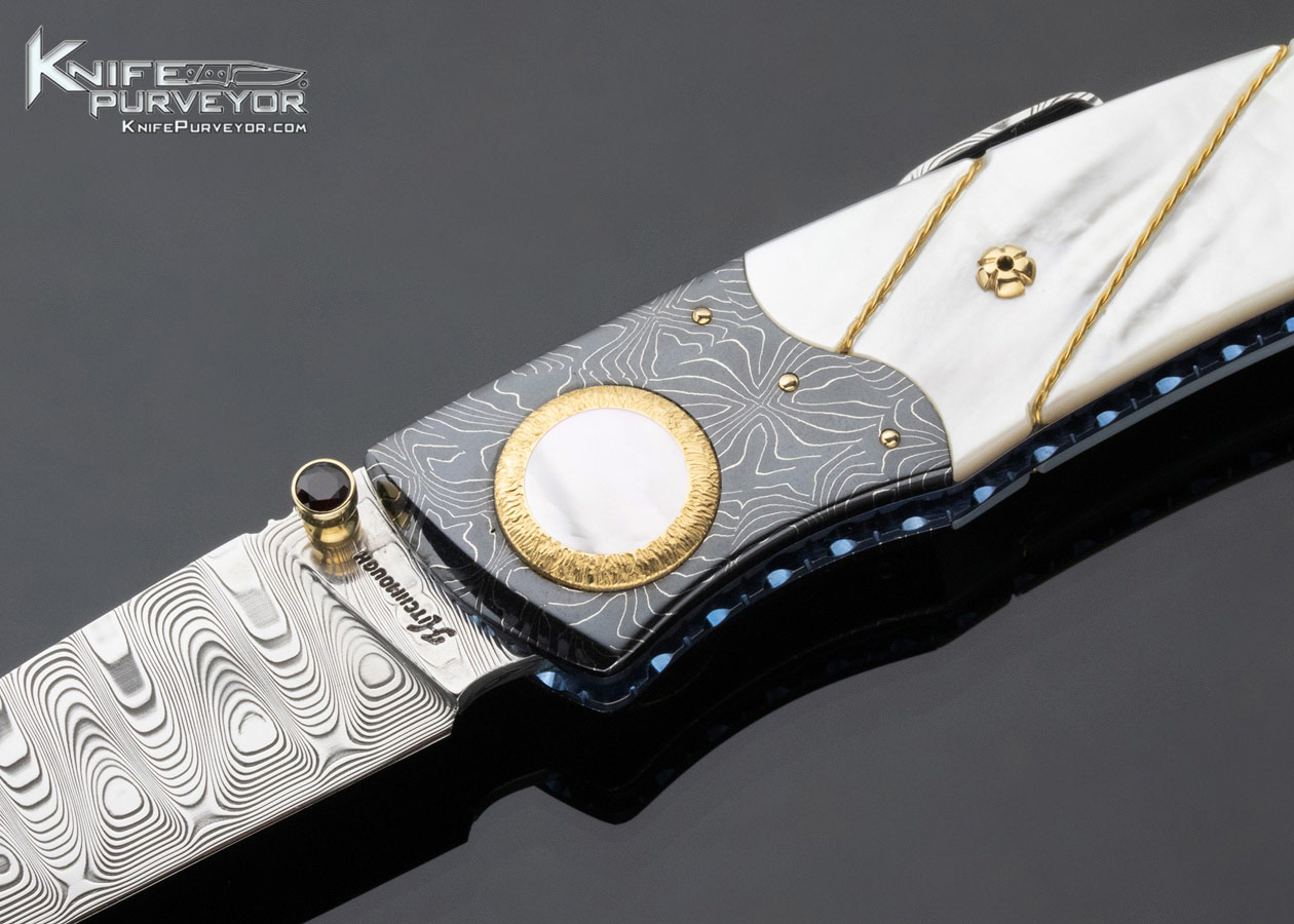 Howard Hitchmough Custom Knife Mother of Pearl with Braided Gold Wire and Damasteel Midlock - Image 2