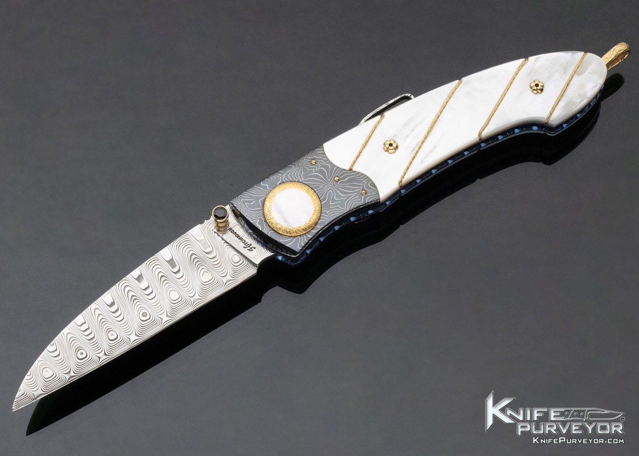 Howard Hitchmough Custom Knife Mother of Pearl with Braided Gold Wire and Damasteel Midlock 12080