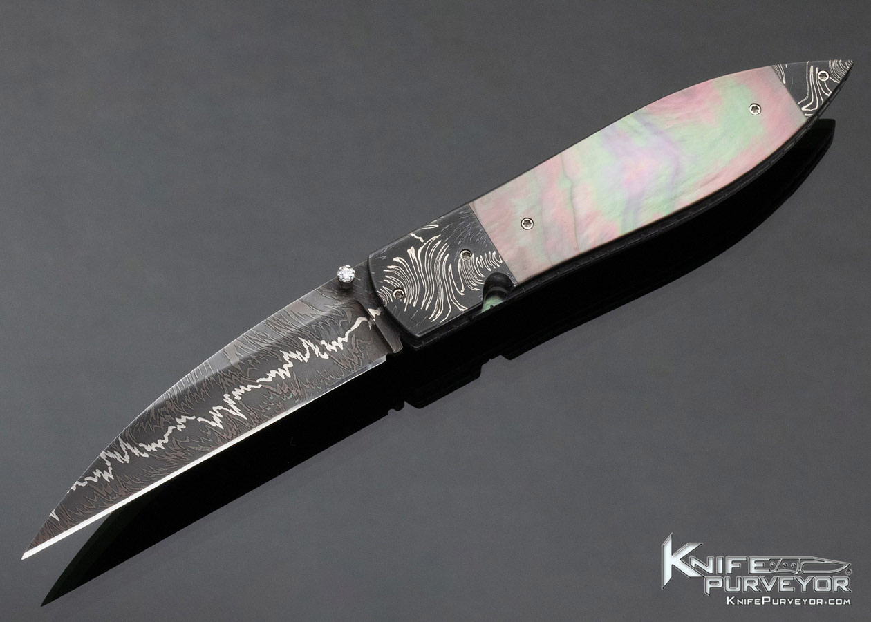 Jerry McClure Custom Knife BlackLip Pearl and Damascus Linerlock 12024