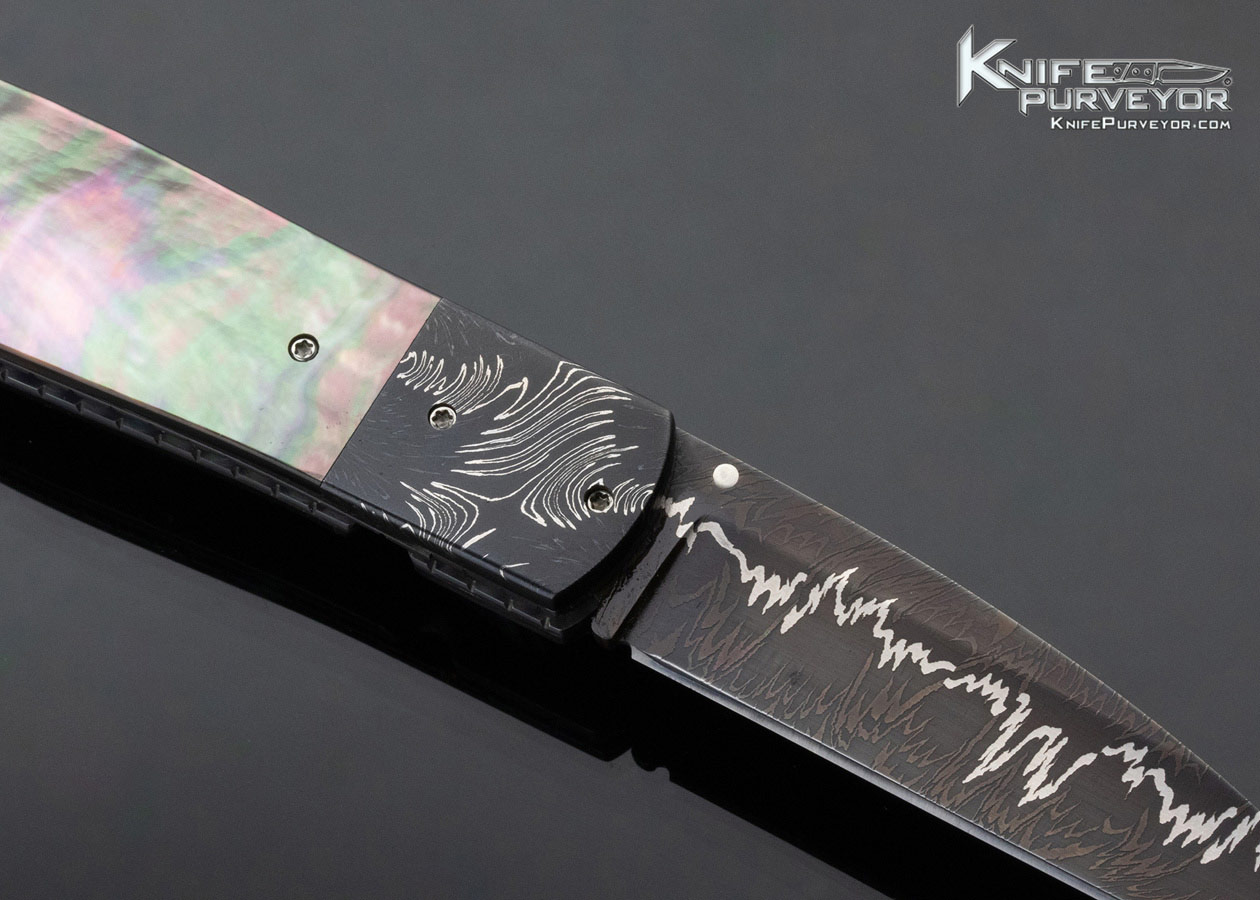 Jerry McClure Custom Knife BlackLip Pearl and Damascus Linerlock - Image 4