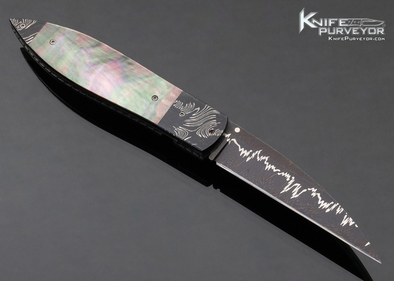 Jerry McClure Custom Knife BlackLip Pearl and Damascus Linerlock - Image 3