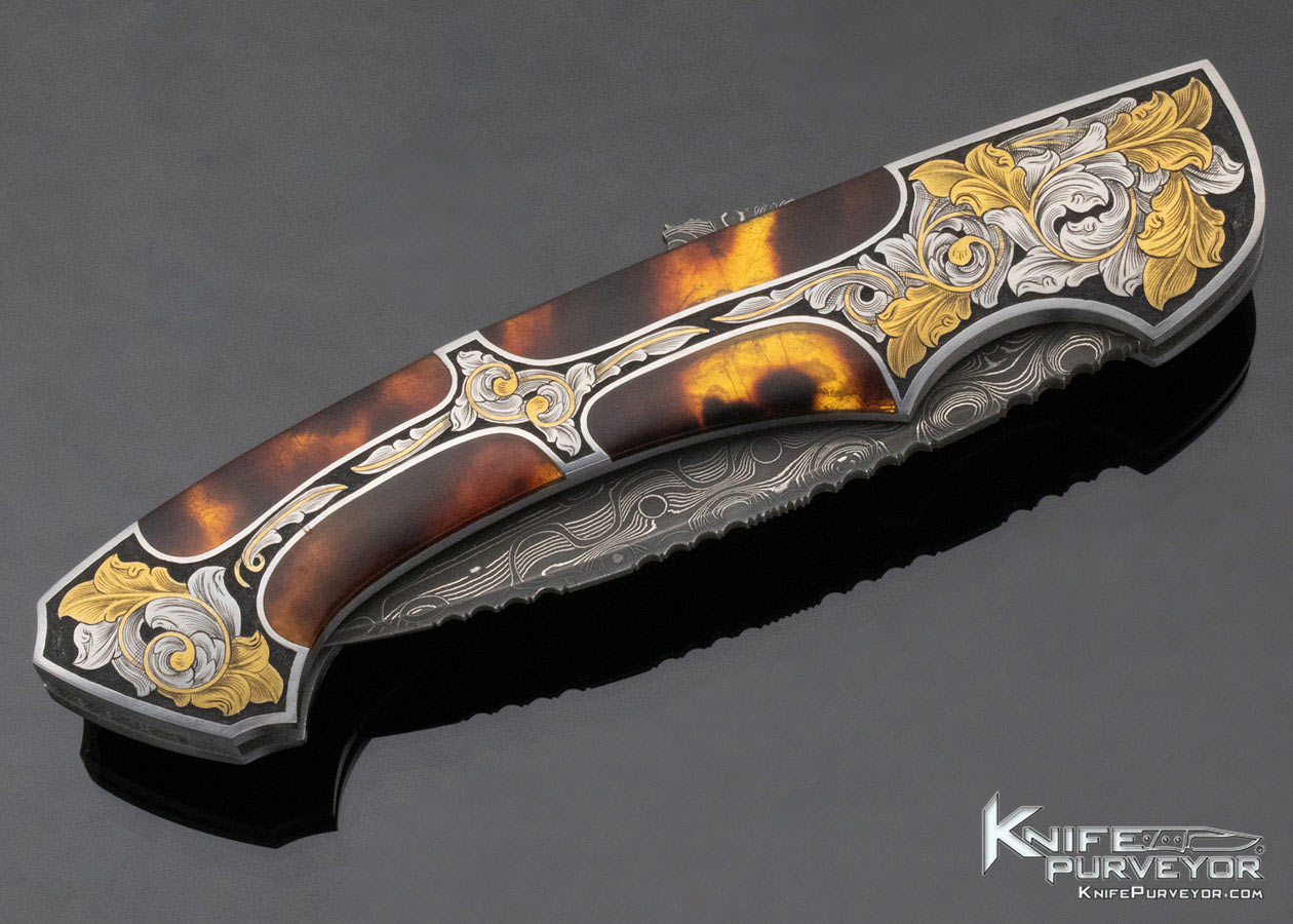 Joe Kious Custom Knife Engraved by Joe Mason Amber Auto Mid lock - Image 5