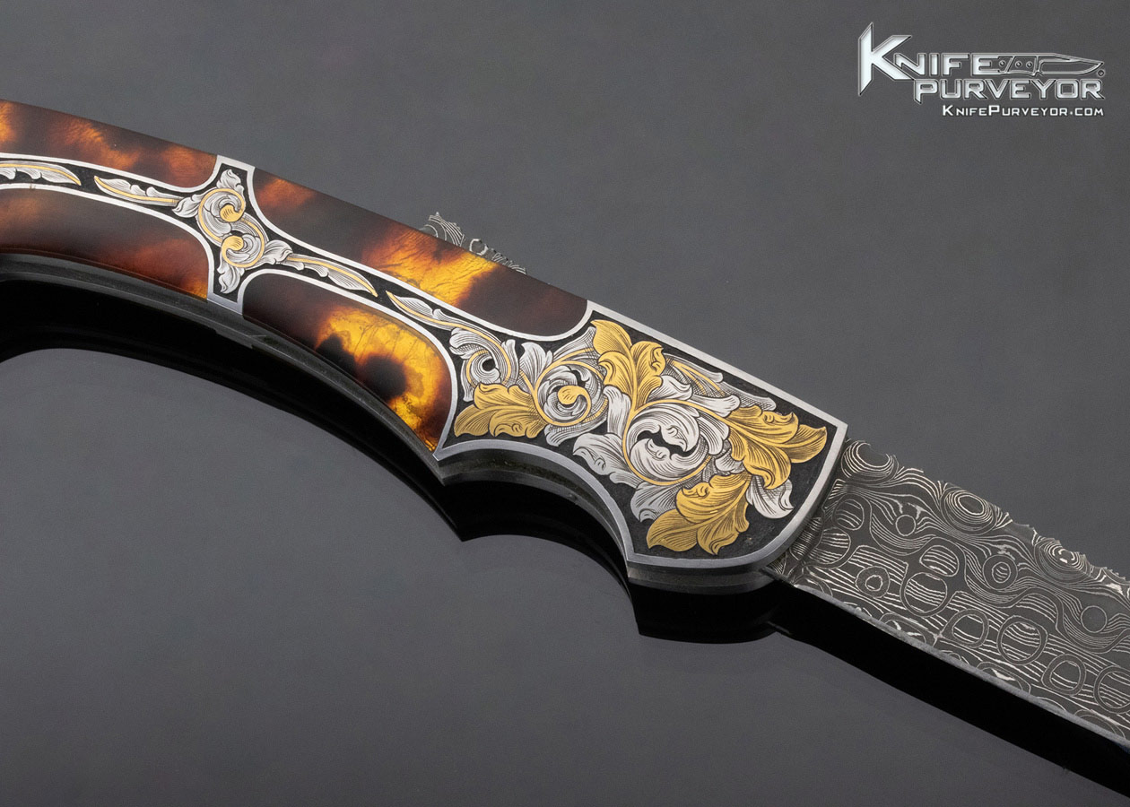 Joe Kious Custom Knife Engraved by Joe Mason Amber Auto Mid lock - Image 4