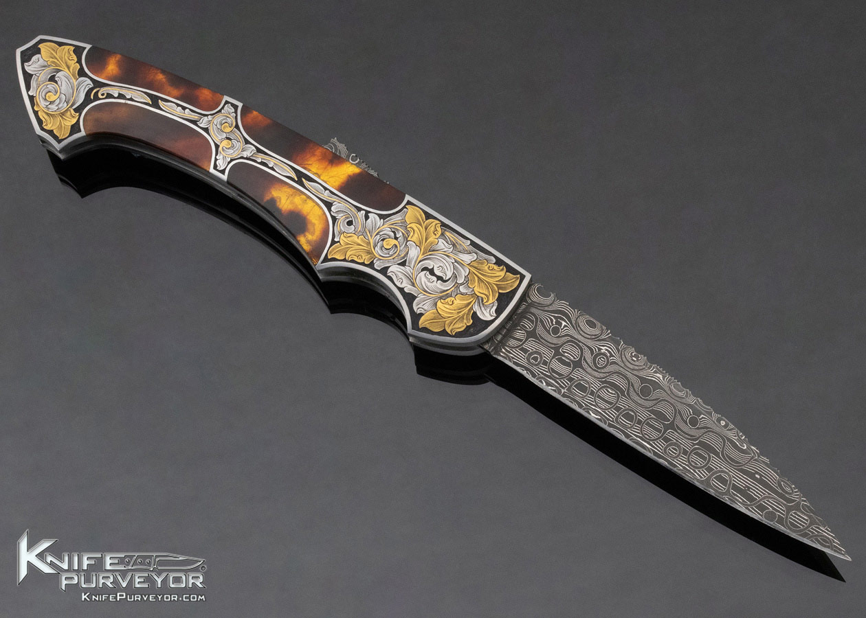 Joe Kious Custom Knife Engraved by Joe Mason Amber Auto Mid lock - Image 3