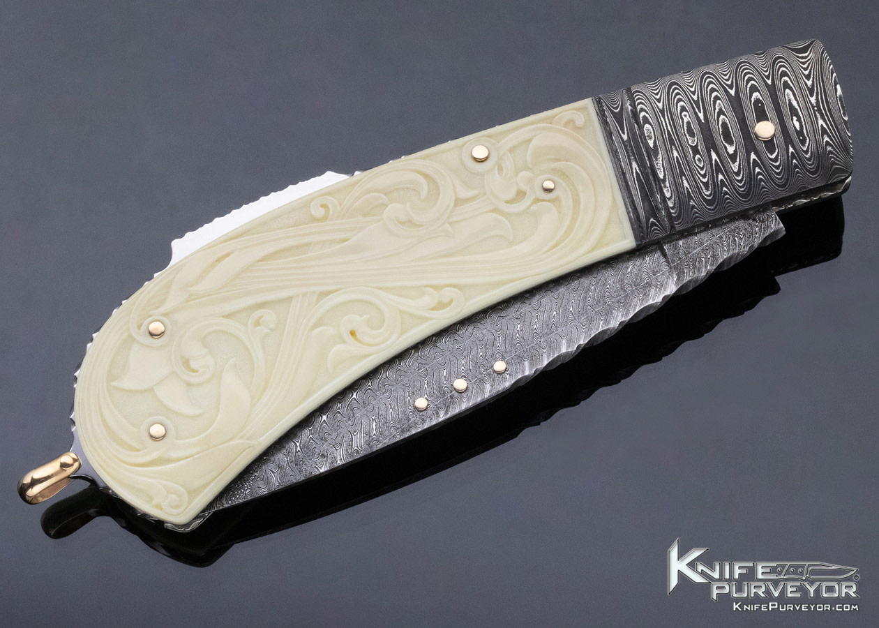 Kaj Embretsen Custom Knife Damascus Lockback Carved by Issak Bergh - Image 3