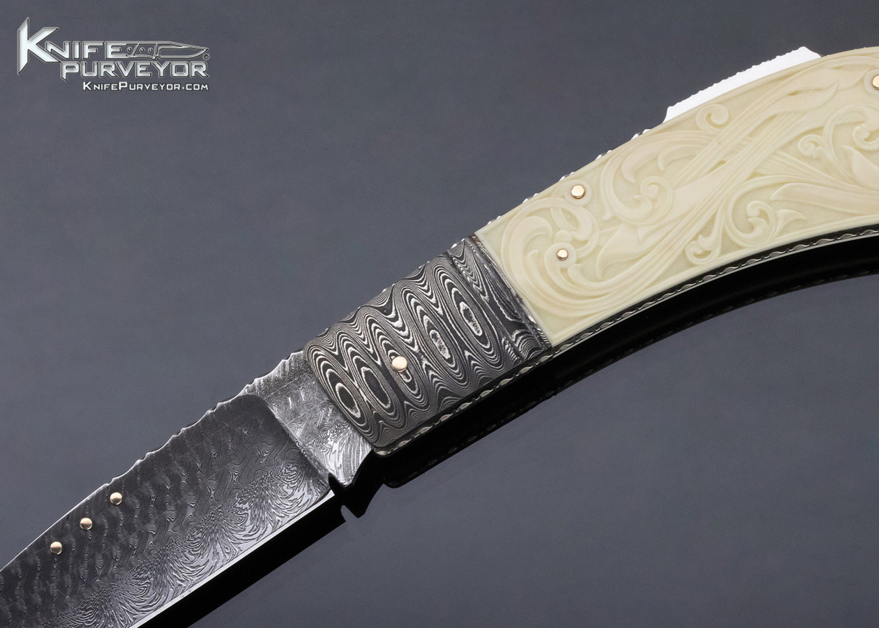 Kaj Embretsen Custom Knife Damascus Lockback Carved by Issak Bergh - Image 2