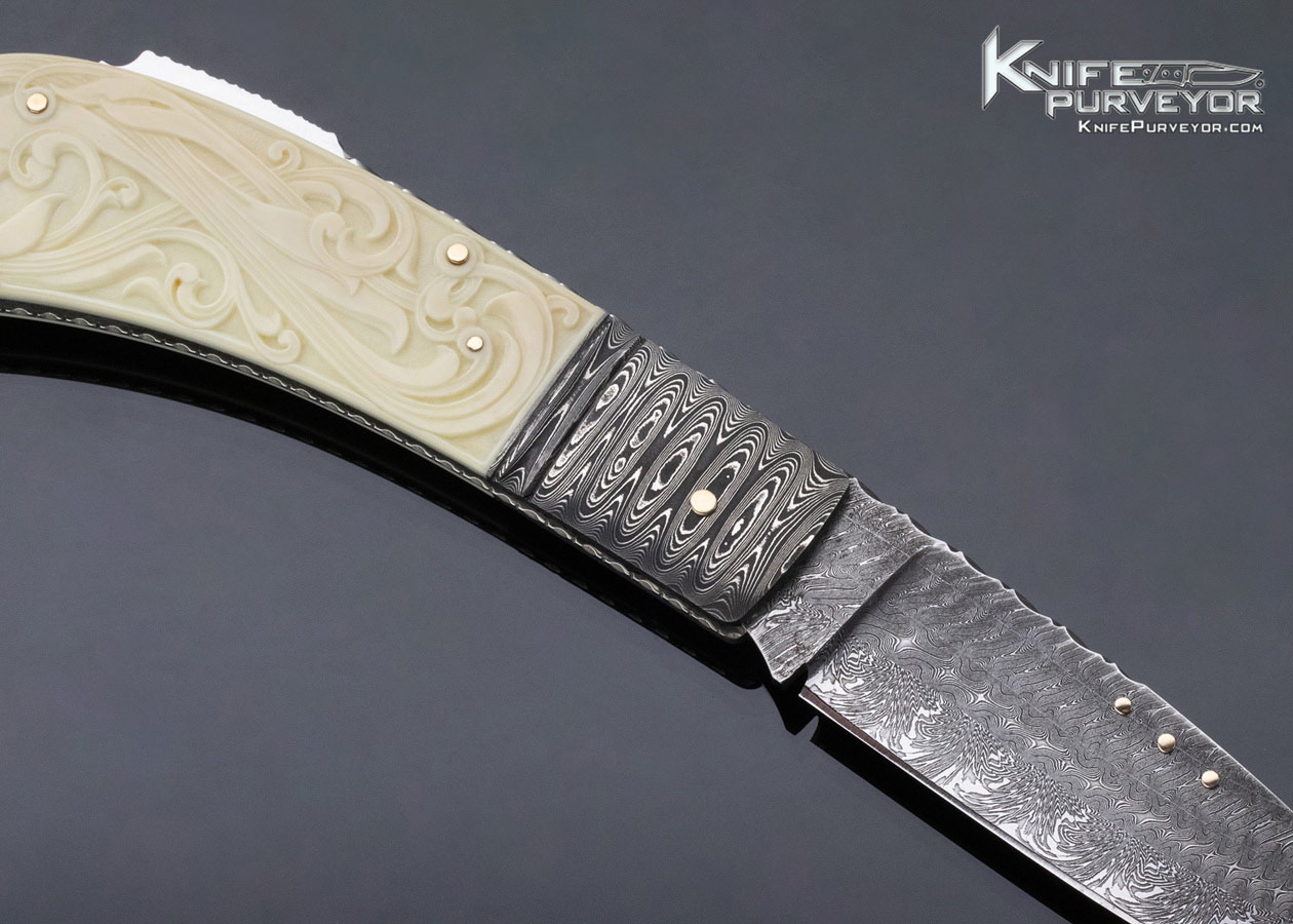 Kaj Embretsen Custom Knife Damascus Lockback Carved by Issak Bergh - Image 5