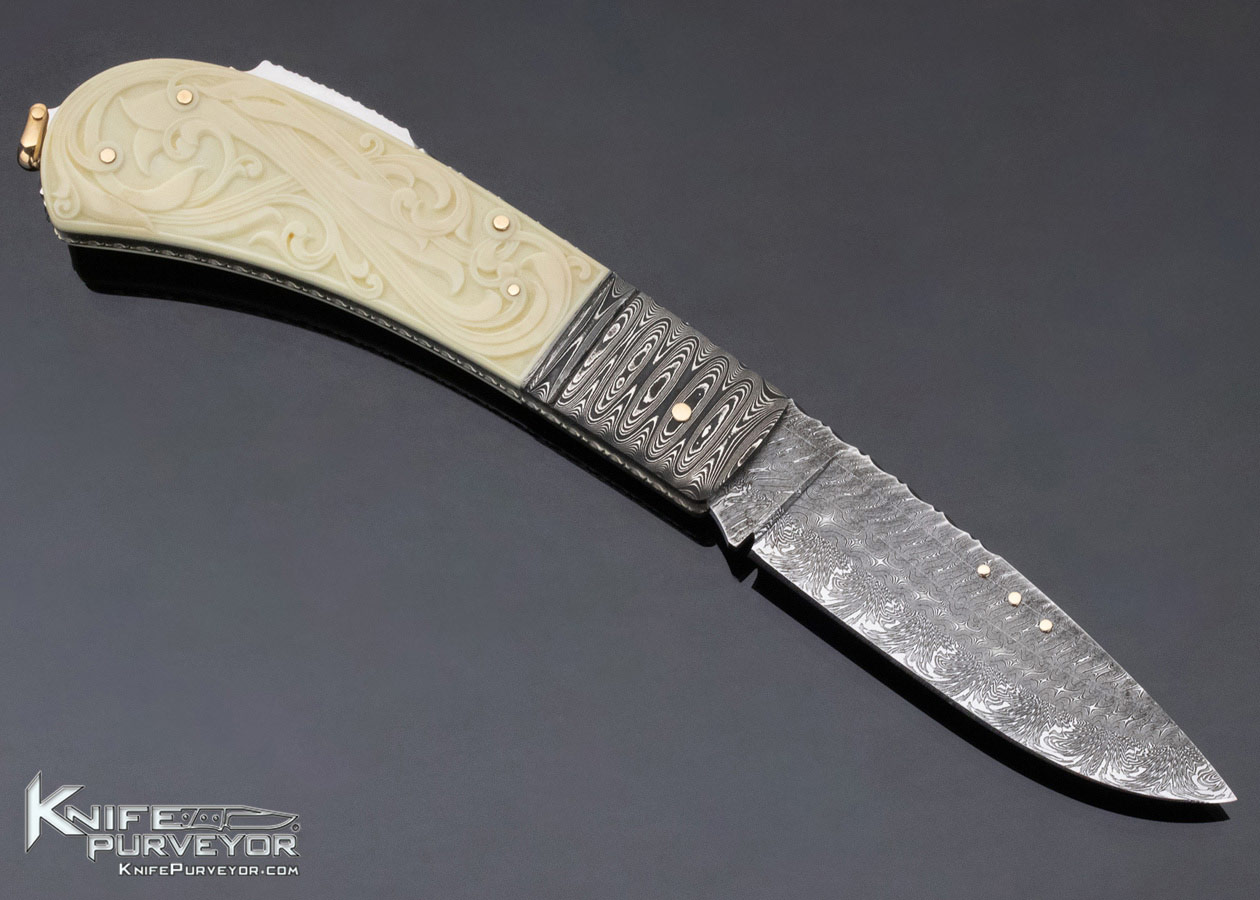 Kaj Embretsen Custom Knife Damascus Lockback Carved by Issak Bergh - Image 4