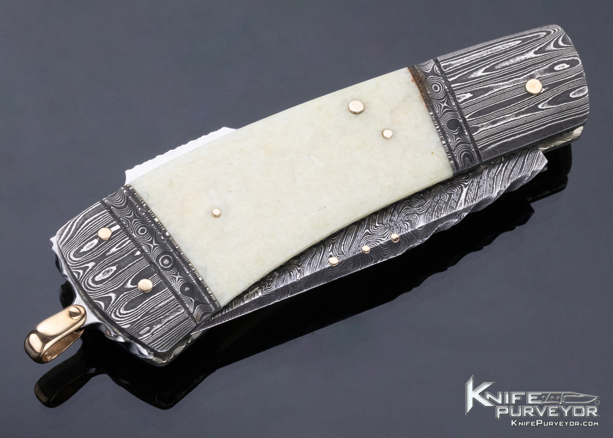 Kay Embretsen Custom Knife Fossil Walrus and Sole Authorship Multibar Damascus Lockback - Image 5