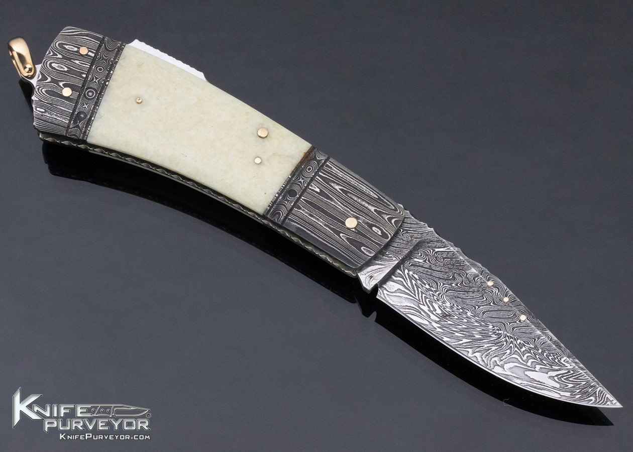 Kay Embretsen Custom Knife Fossil Walrus and Sole Authorship Multibar Damascus Lockback - Image 3