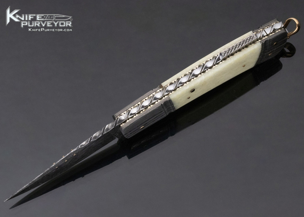 Kay Embretsen Custom Knife Fossil Walrus and Sole Authorship Multibar Damascus Lockback - Image 6