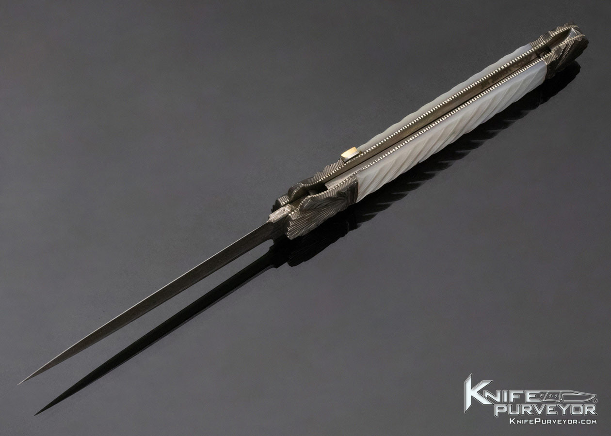 Ken Steigerwalt Custom Knife Damascus and Mother of Pearl Lever Release Automatic - Image 6