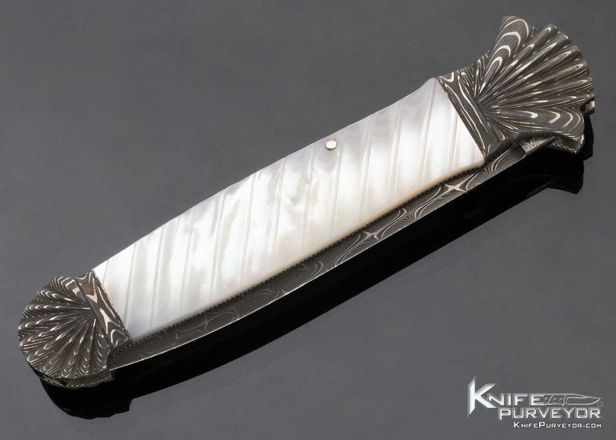 Ken Steigerwalt Custom Knife Damascus and Mother of Pearl Lever Release Automatic - Image 5