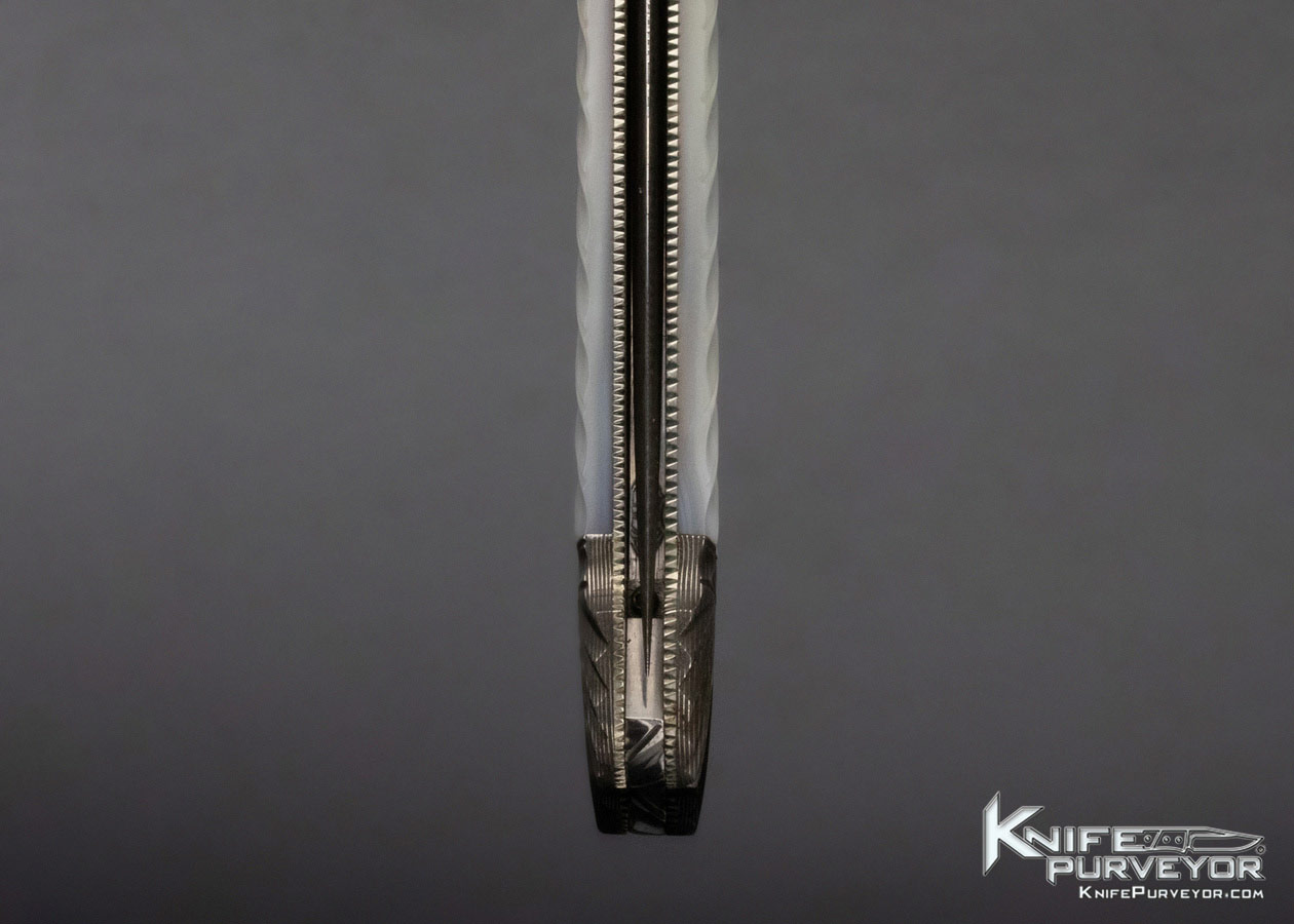 Ken Steigerwalt Custom Knife Damascus and Mother of Pearl Lever Release Automatic - Image 8