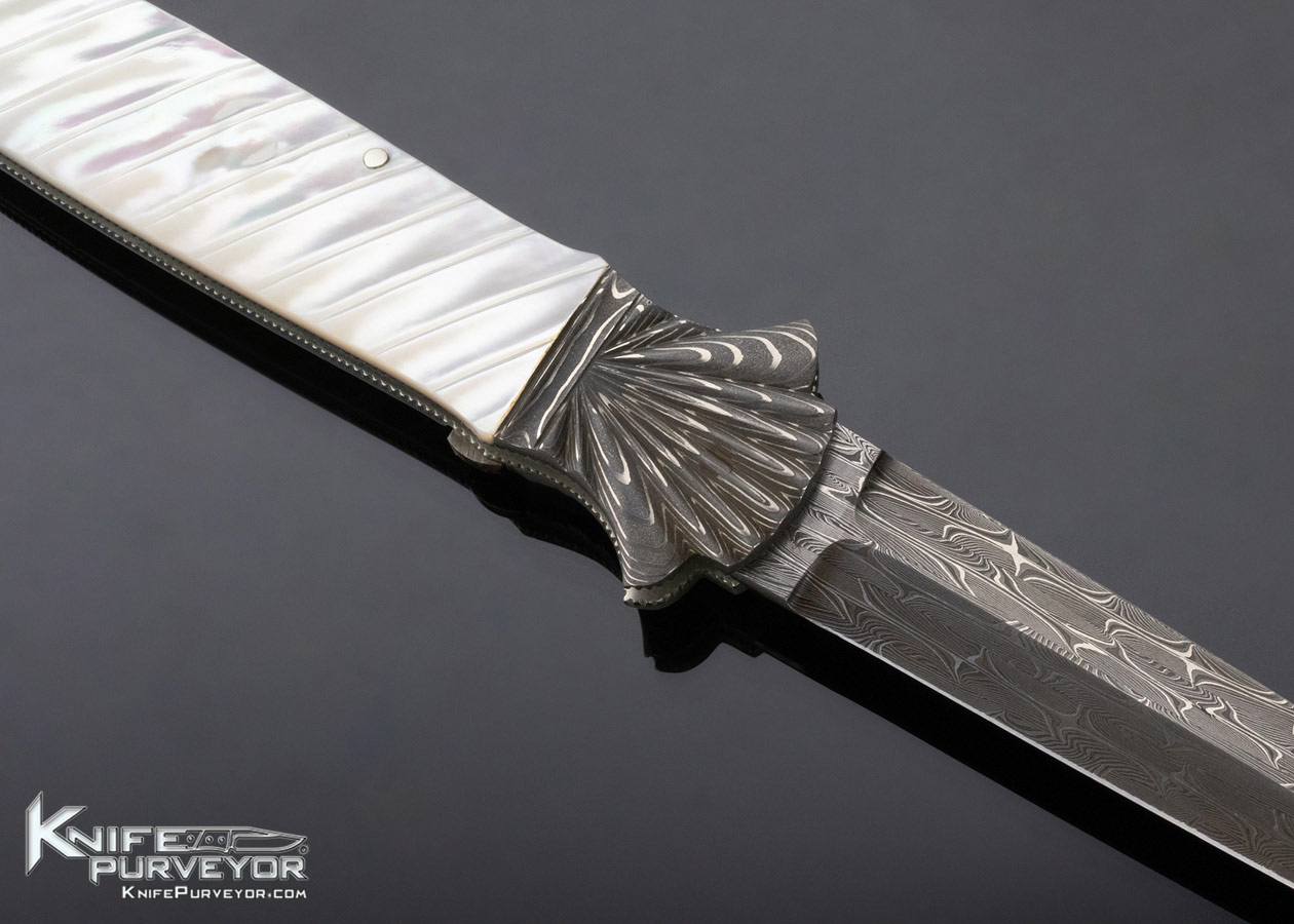Ken Steigerwalt Custom Knife Damascus and Mother of Pearl Lever Release Automatic - Image 4