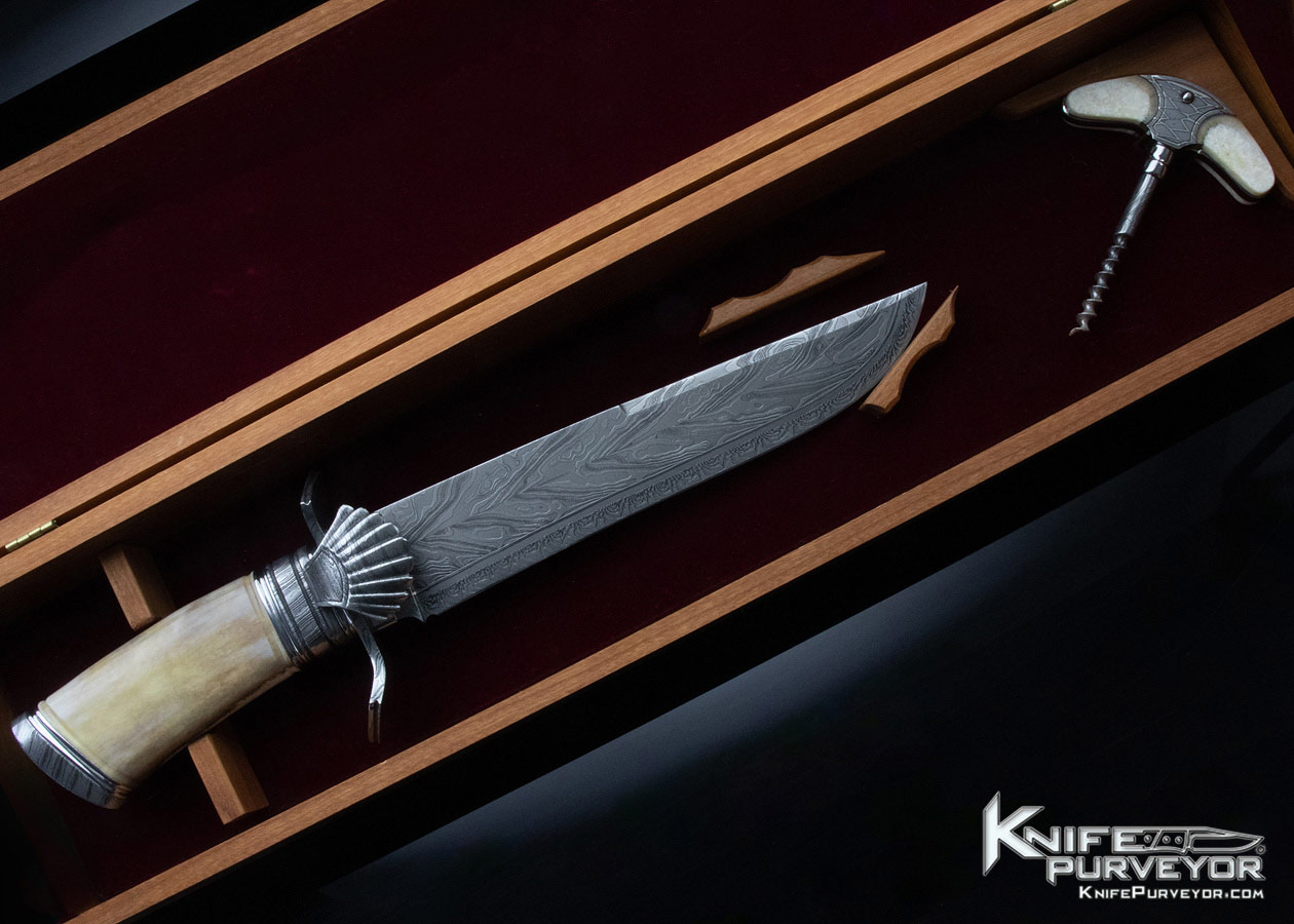 Michael Andersson Custom Knife Fossil Walrus Bone & 4 Bar Damascus Fixed Blade 11771