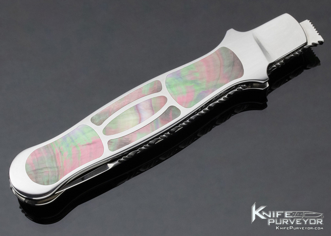 Phil Boguszewski Custom Knife 10 Piece Black Lip Pearl Inlaid Front Flipper Linerlock Dagger - Image 5