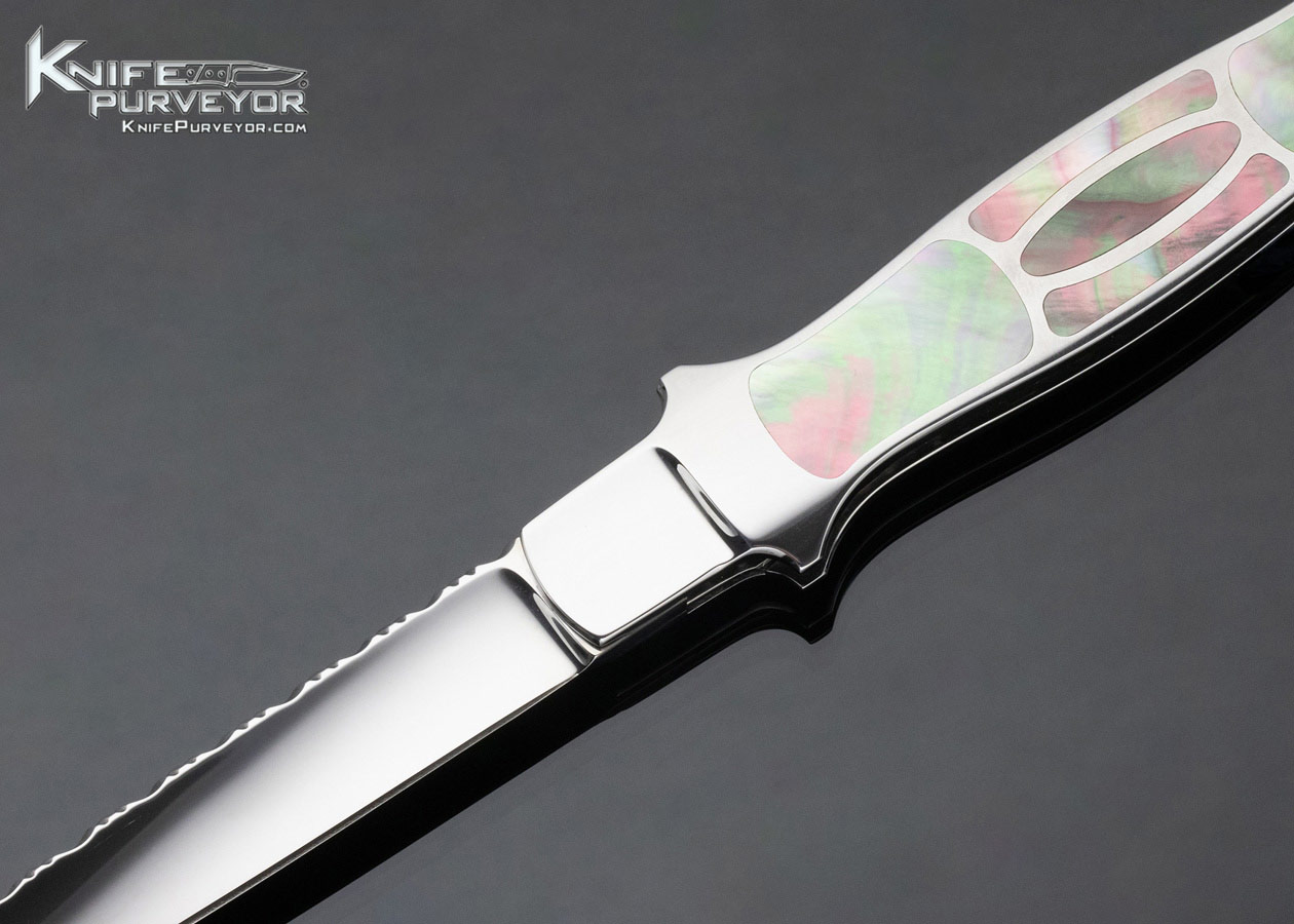 Phil Boguszewski Custom Knife 10 Piece Black Lip Pearl Inlaid Front Flipper Linerlock Dagger - Image 2