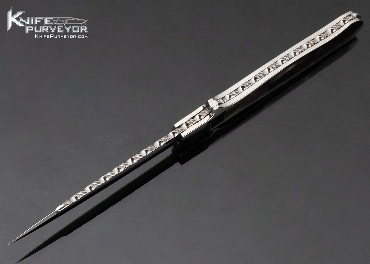Phil Boguszewski Custom Knife 10 Piece Black Lip Pearl Inlaid Front Flipper Linerlock Dagger - Image 7