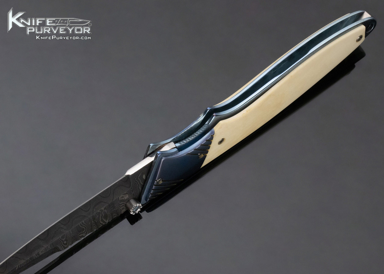 Phil Boguszewski Custom Knife Damascus Anodized Titanium & Mammoth Linerlock Prototype - Image 6