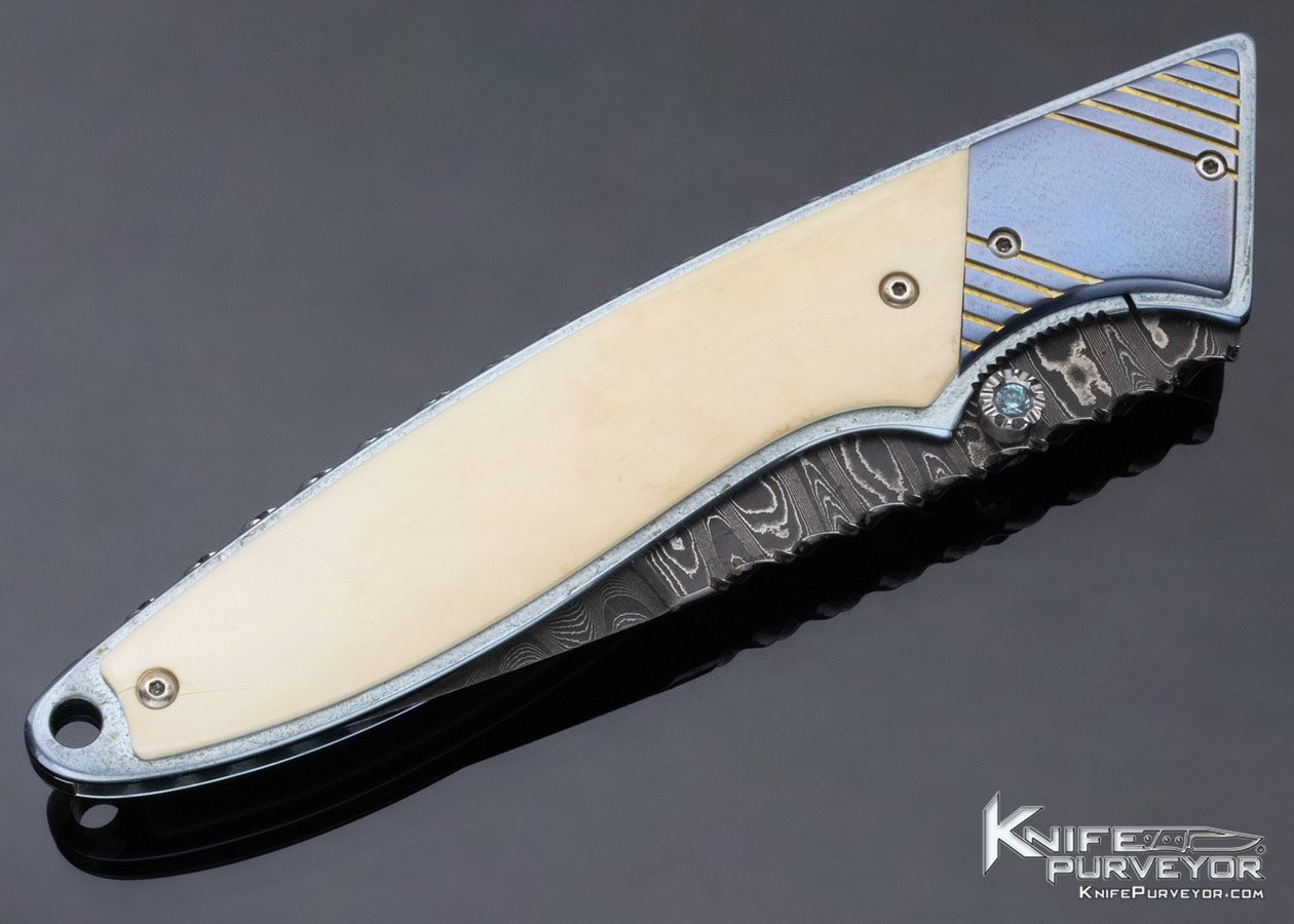 Phil Boguszewski Custom Knife Damascus Anodized Titanium & Mammoth Linerlock Prototype - Image 5