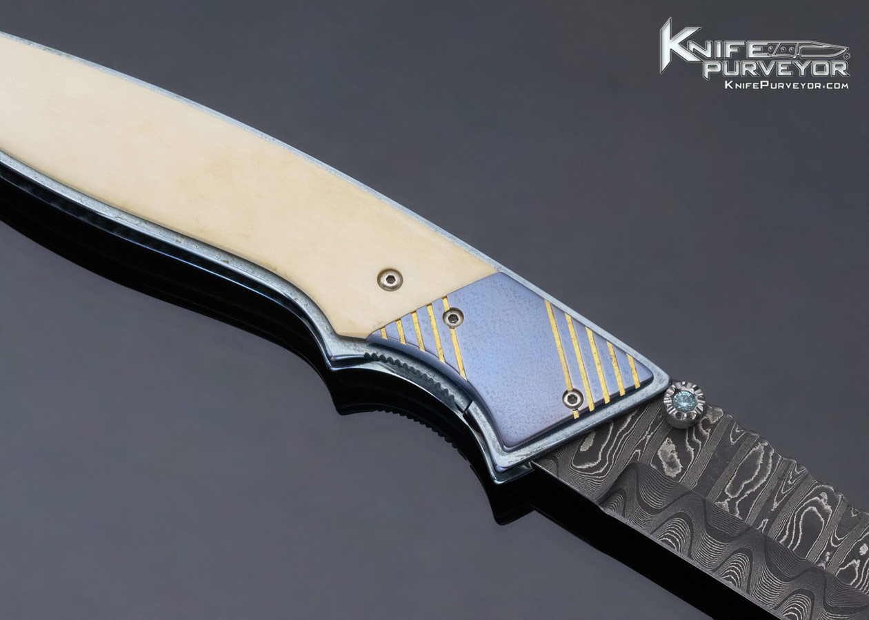 Phil Boguszewski Custom Knife Damascus Anodized Titanium & Mammoth Linerlock Prototype - Image 4