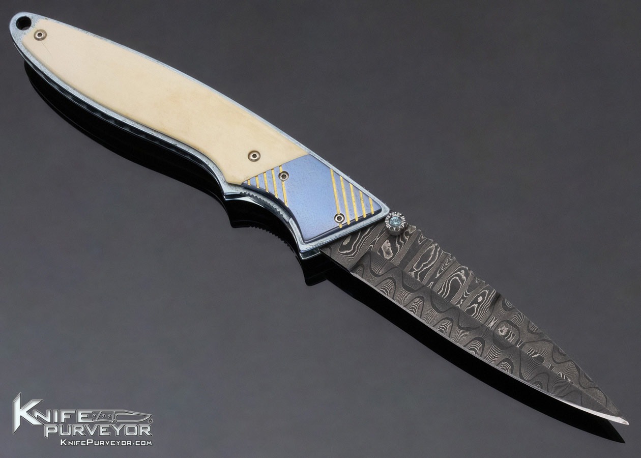 Phil Boguszewski Custom Knife Damascus Anodized Titanium & Mammoth Linerlock Prototype - Image 3