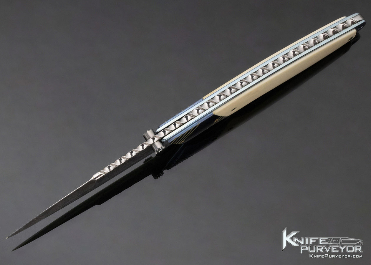 Phil Boguszewski Custom Knife Damascus Anodized Titanium & Mammoth Linerlock Prototype - Image 7