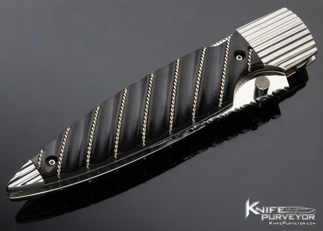 Phil Boguszewski Custom Knife Fluted Ebony with Braided Silver Wire J.W. Townsend Design Lockback Dagger #2 - Image 5