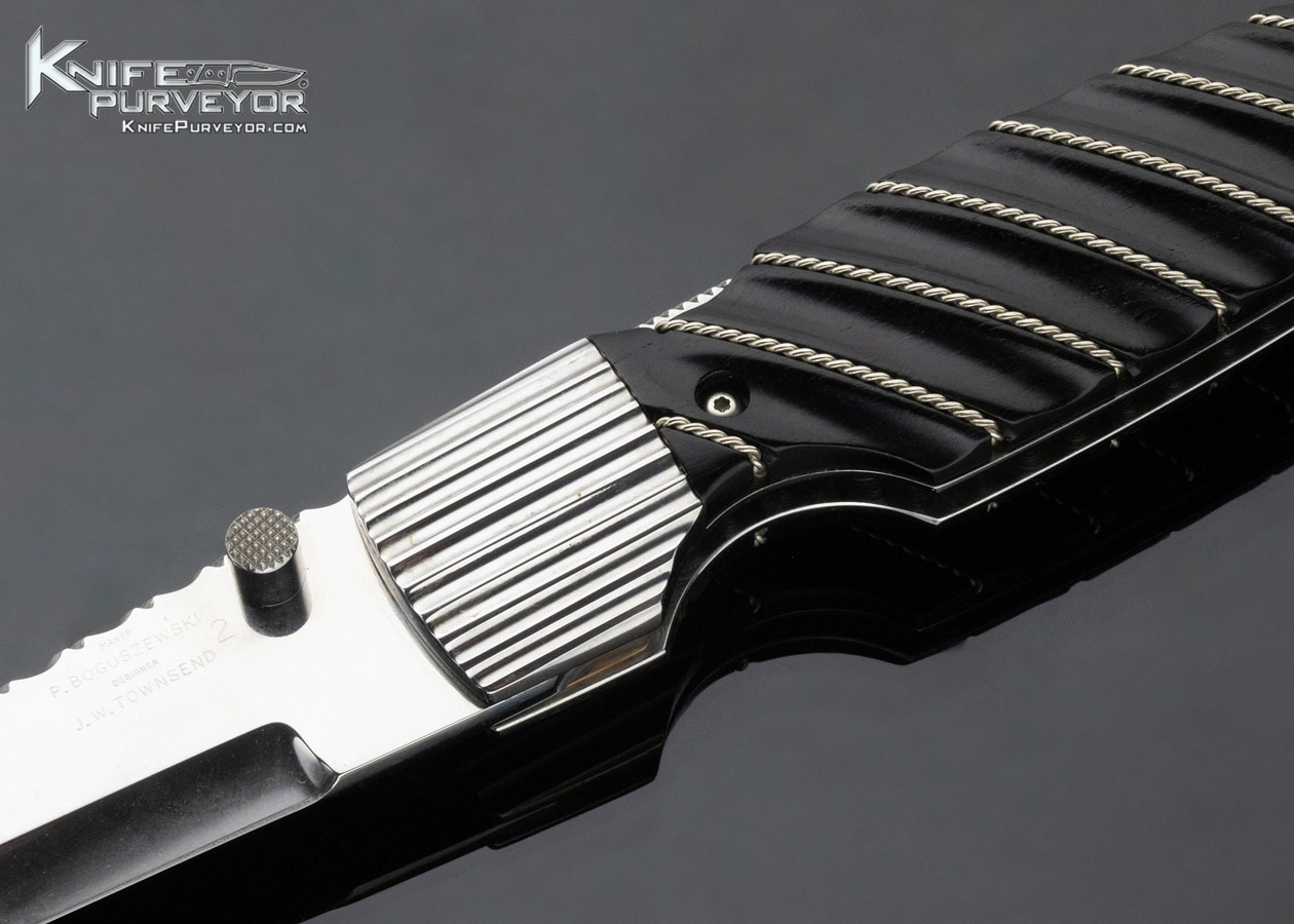 Phil Boguszewski Custom Knife Fluted Ebony with Braided Silver Wire J.W. Townsend Design Lockback Dagger #2 - Image 2