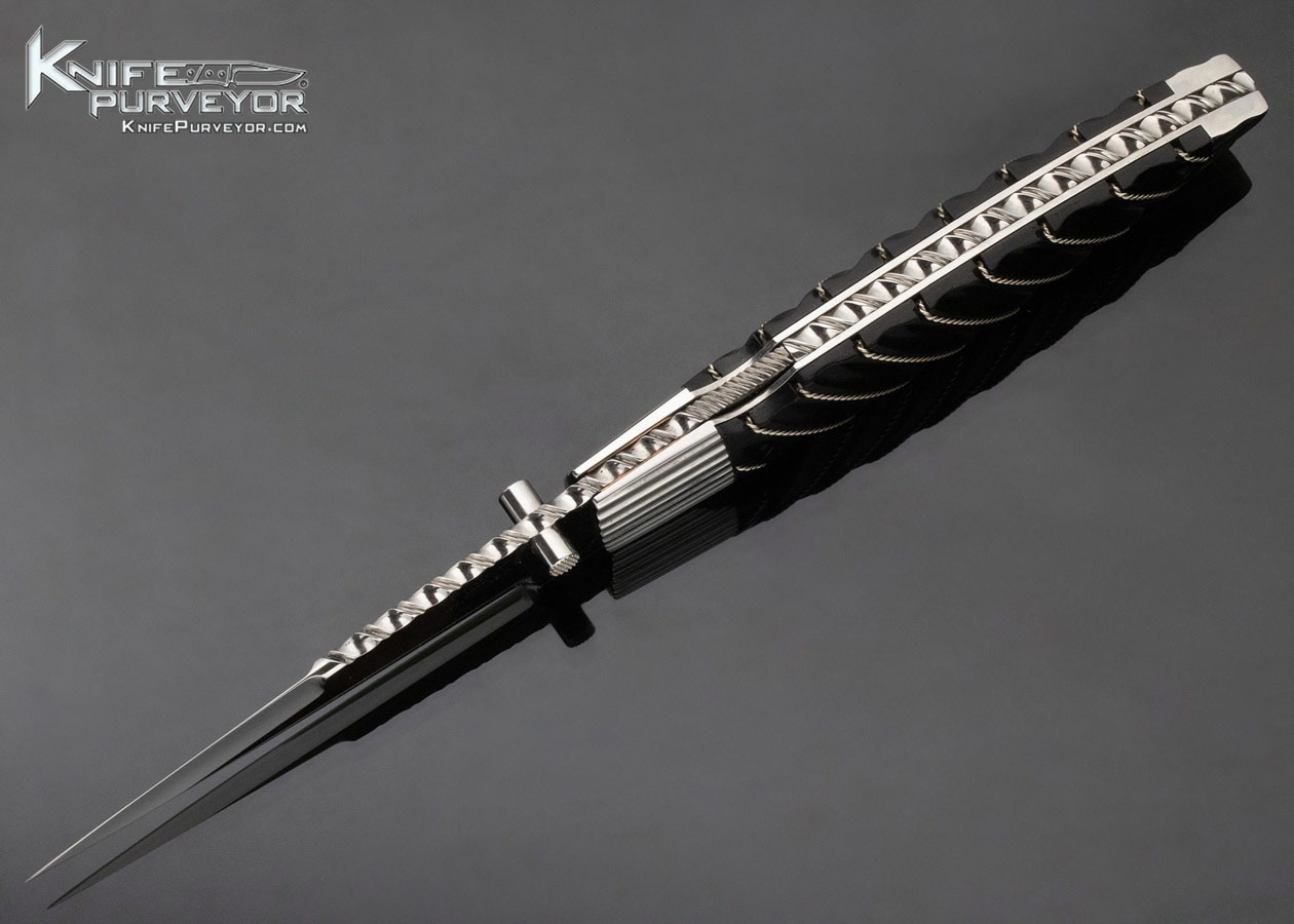Phil Boguszewski Custom Knife Fluted Ebony with Braided Silver Wire J.W. Townsend Design Lockback Dagger #2 - Image 6