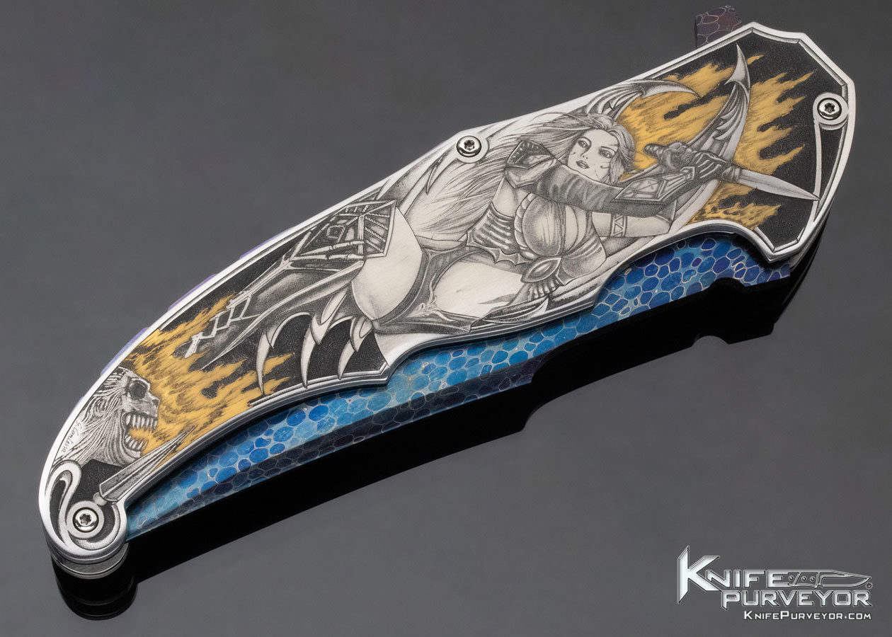 Sergio Consoli Custom Knife Bertie Rietveld's "Dragonskin" Damascus Linerlock Flipper Engraved by Giorgia Contessa - Image 3