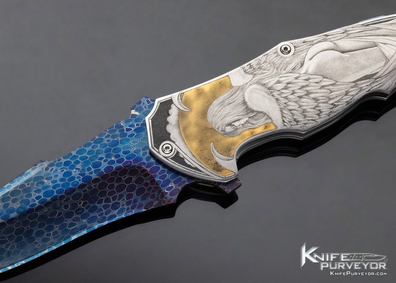 Sergio Consoli Custom Knife Bertie Rietveld's "Dragonskin" Damascus Linerlock Flipper Engraved by Giorgia Contessa - Image 2