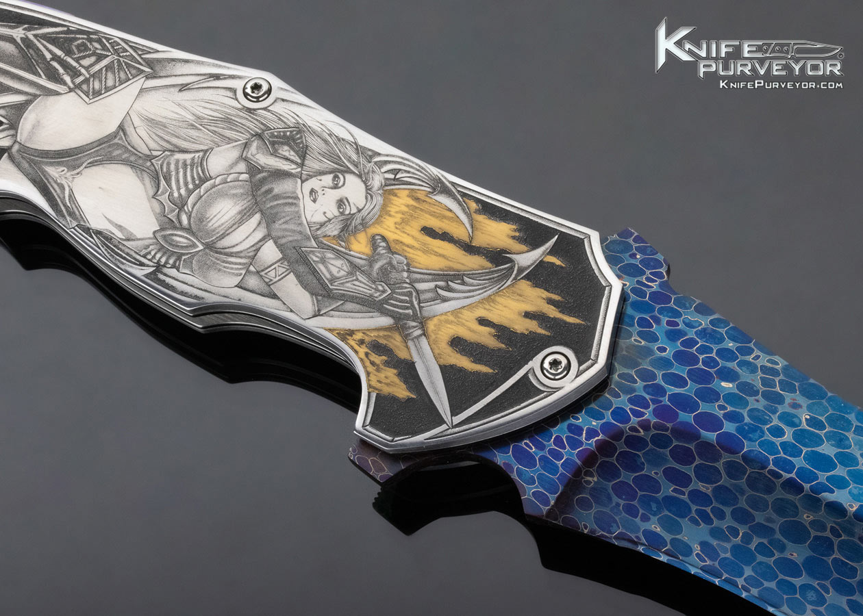 Sergio Consoli Custom Knife Bertie Rietveld's "Dragonskin" Damascus Linerlock Flipper Engraved by Giorgia Contessa - Image 5