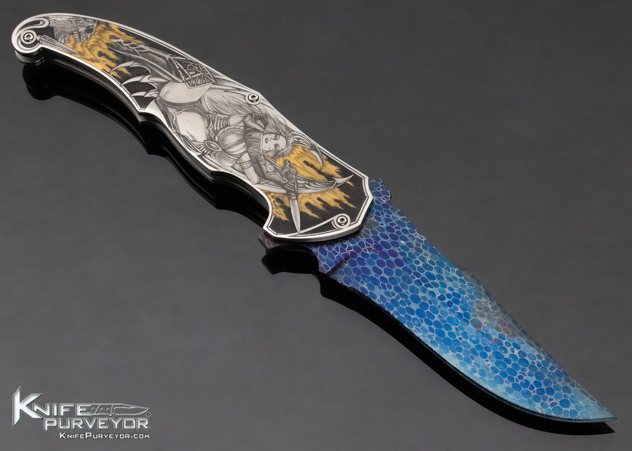 Sergio Consoli Custom Knife Bertie Rietveld's "Dragonskin" Damascus Linerlock Flipper Engraved by Giorgia Contessa - Image 4