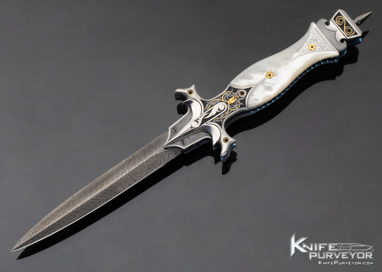Shaun and Sharla Hansen Custom Knife Sole Authorship Damascus and Mother of Pearl Linerlock Automatic 11864