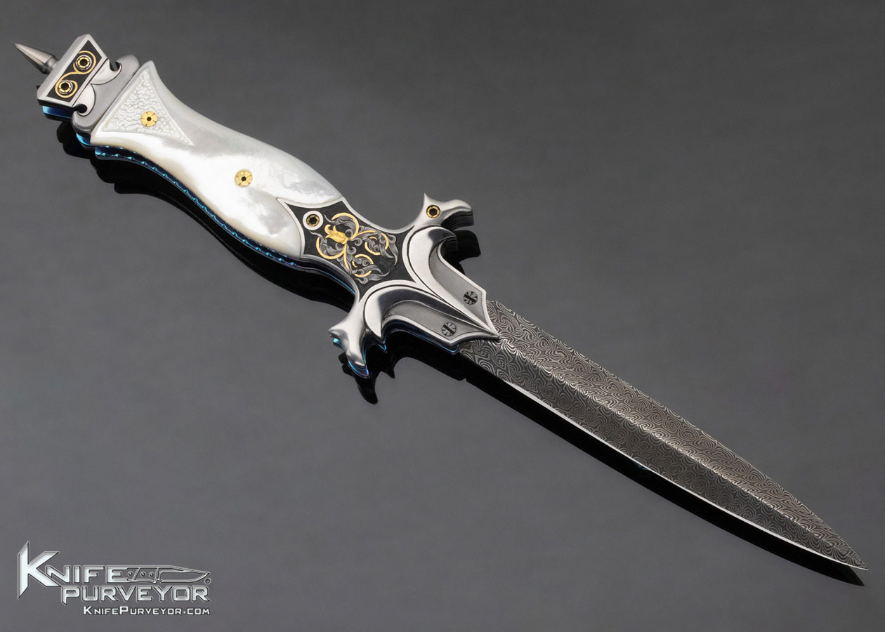 Shaun and Sharla Hansen Custom Knife Sole Authorship Damascus and Mother of Pearl Linerlock Automatic (Featured in a Video) - Image 4