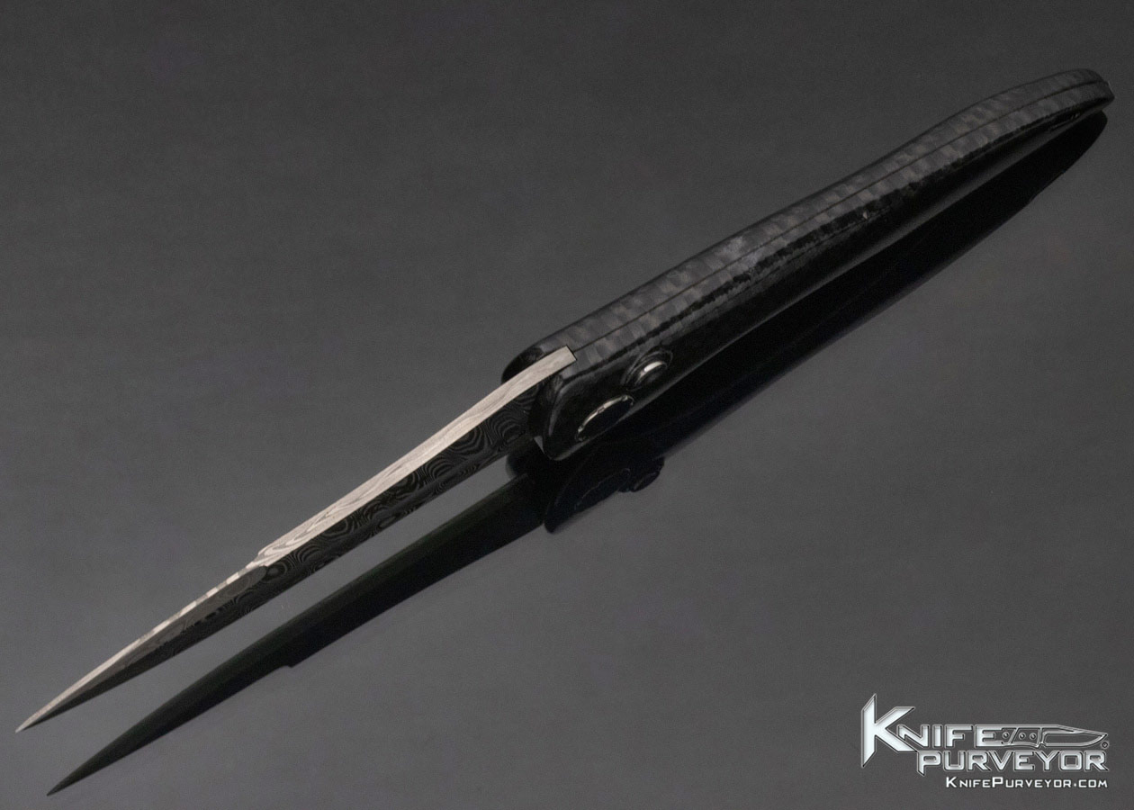 TiNives Custom Knife Damasteel and Textured Aluminum Automatic Button Lock - Image 6