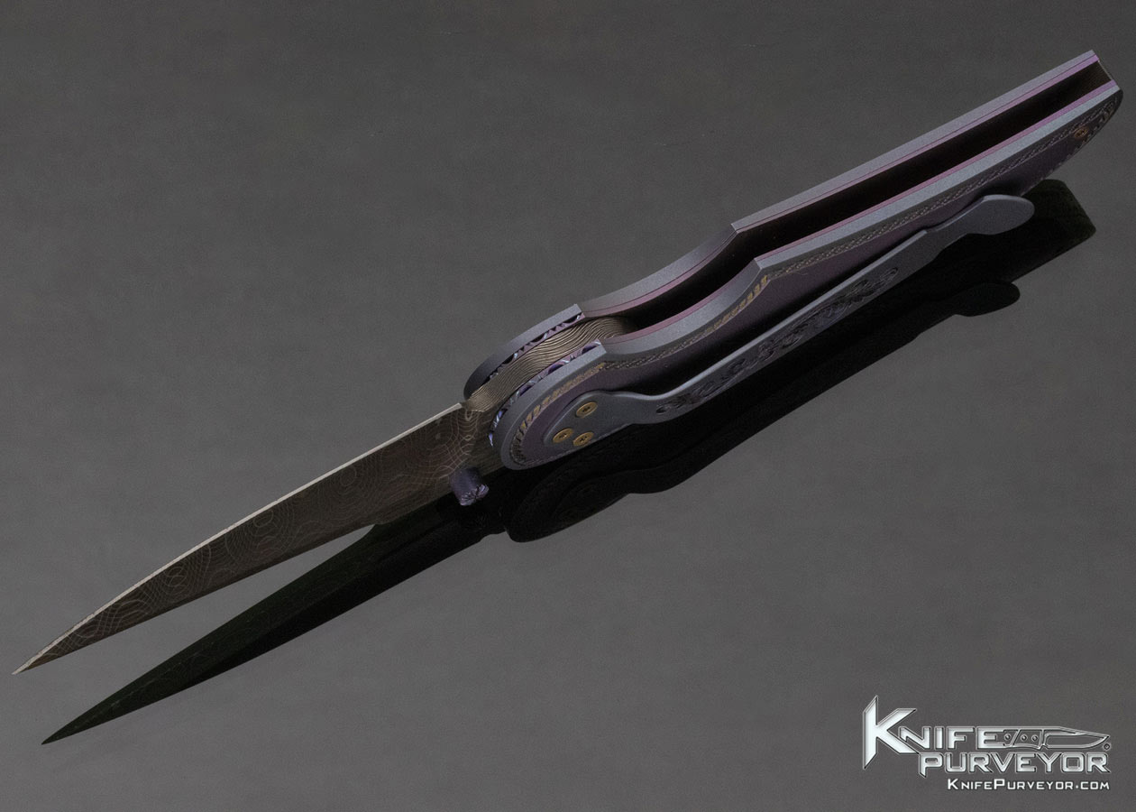 Gary Blanchard Custom Knife Damascus & Sole Authorship Engraved Button Lock Folder - Image 7