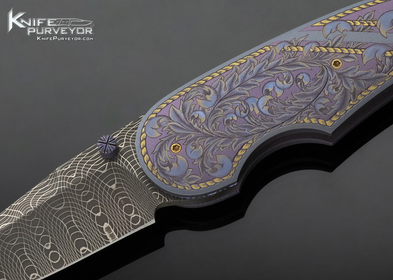 Gary Blanchard Custom Knife Damascus & Sole Authorship Engraved Button Lock Folder - Image 2