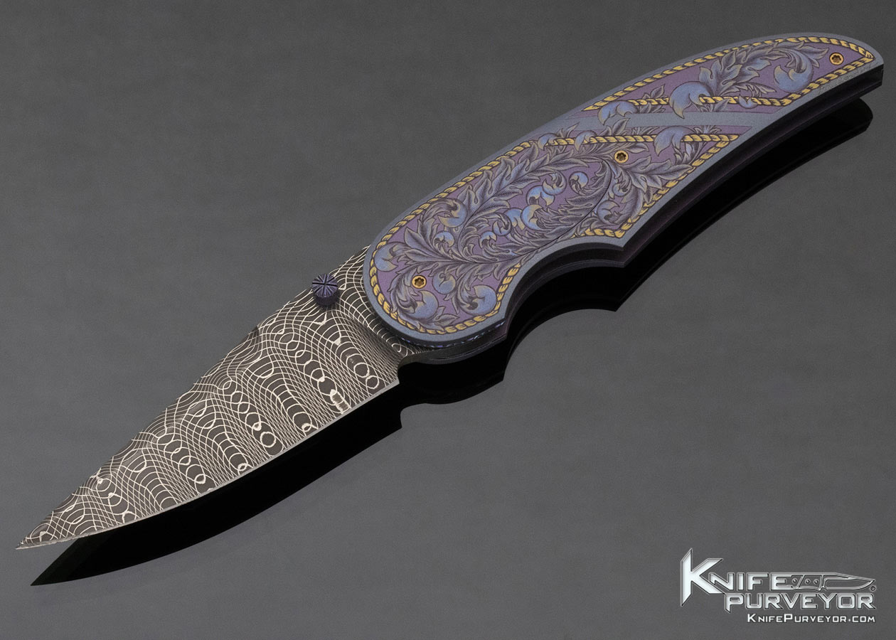 Gary Blanchard Custom Knife Damascus & Sole Authorship Engraved Button Lock Folder 12207