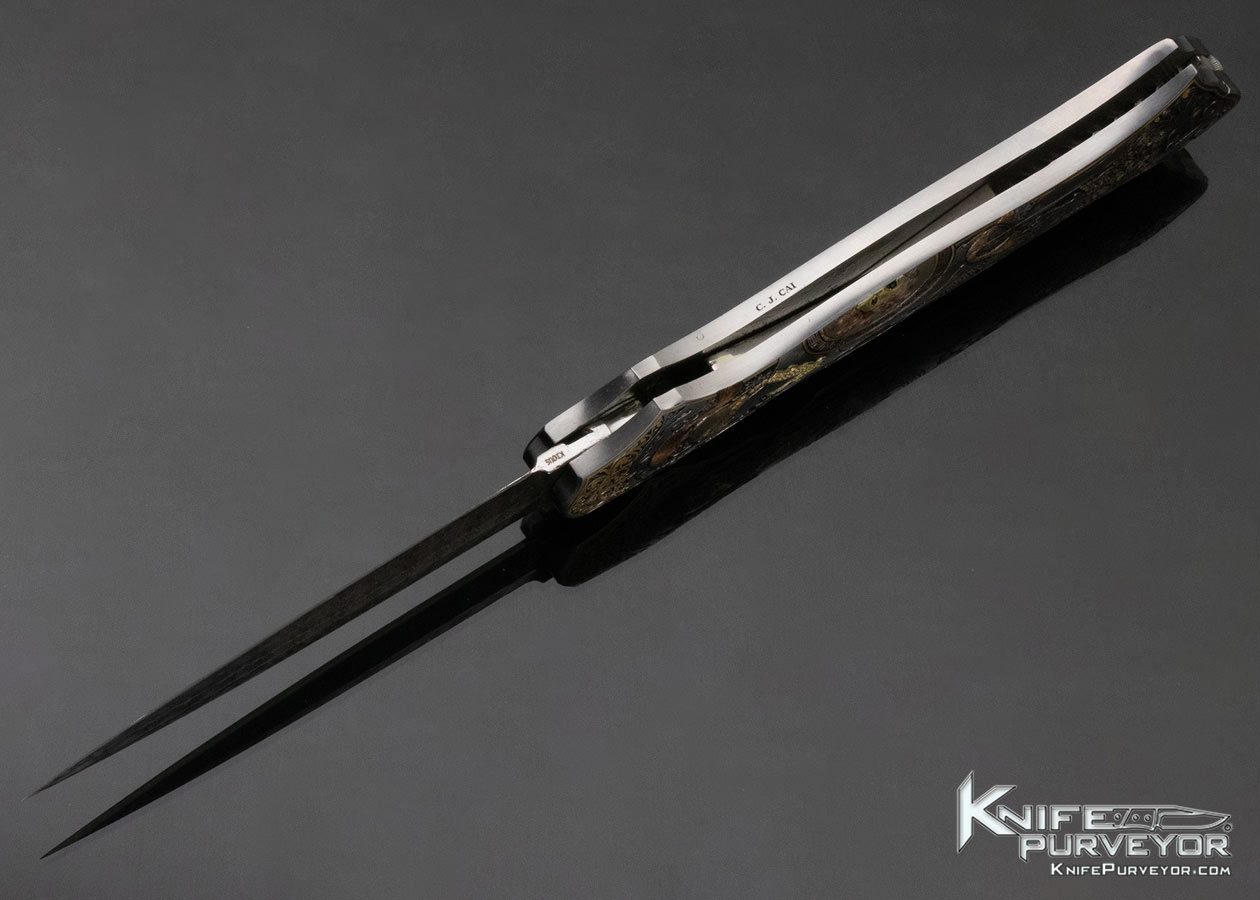 Joe Kious Custom Knife CJ Cai Engraved "Lady Godiva" Pocket Locket Automatic Dagger - Image 9