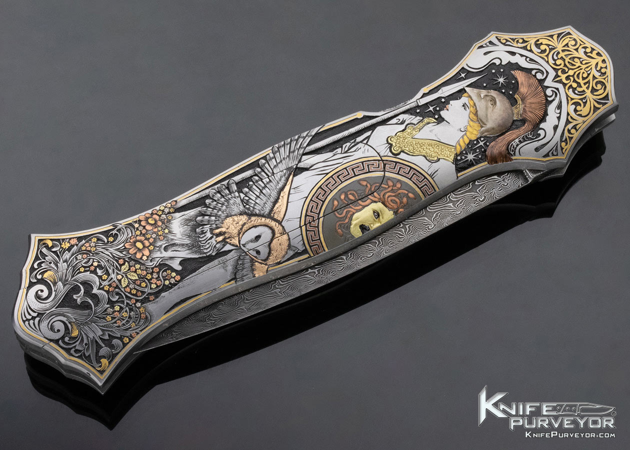Joe Kious Custom Knife CJ Cai Engraved "Lady Godiva" Pocket Locket Automatic Dagger - Image 3