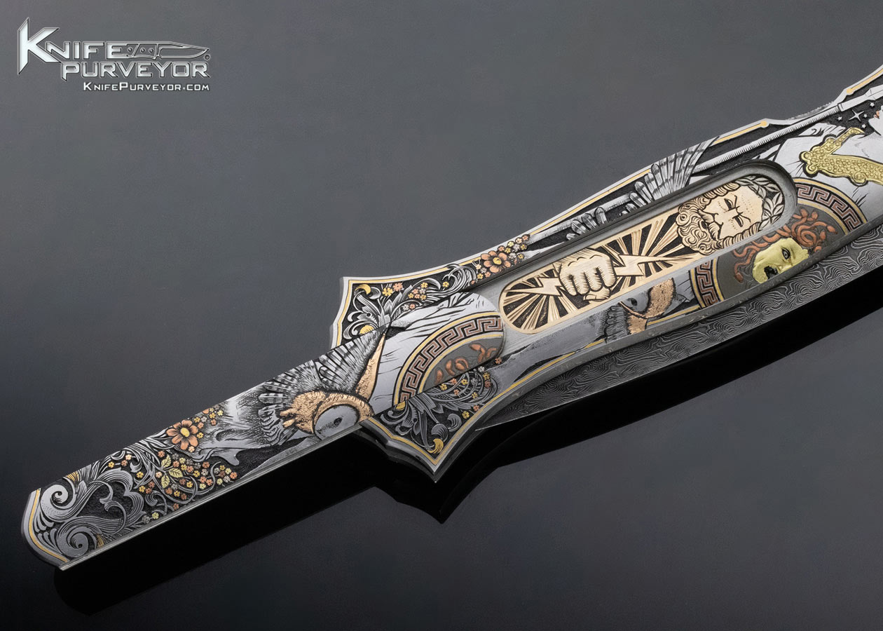 Joe Kious Custom Knife CJ Cai Engraved "Lady Godiva" Pocket Locket Automatic Dagger - Image 4