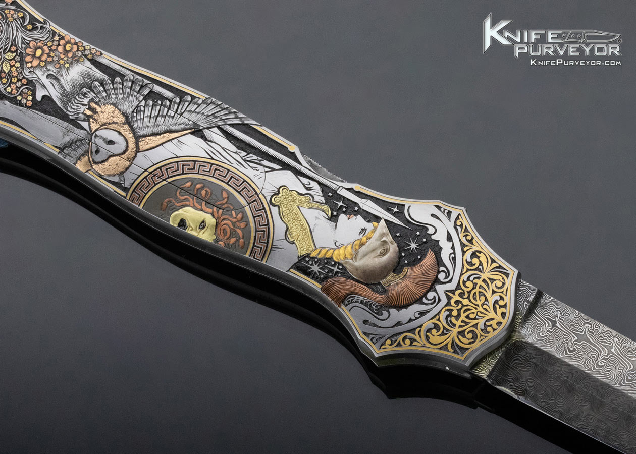 Joe Kious Custom Knife CJ Cai Engraved "Lady Godiva" Pocket Locket Automatic Dagger - Image 7