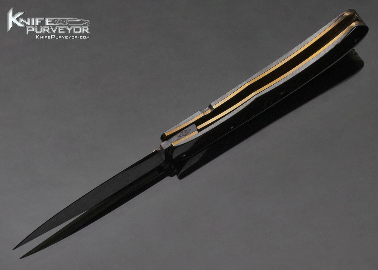 John W. Smith Custom Knife Sole Authorship Blued Damascus Linerlock with 24Kt Gold Inlays - Image 6
