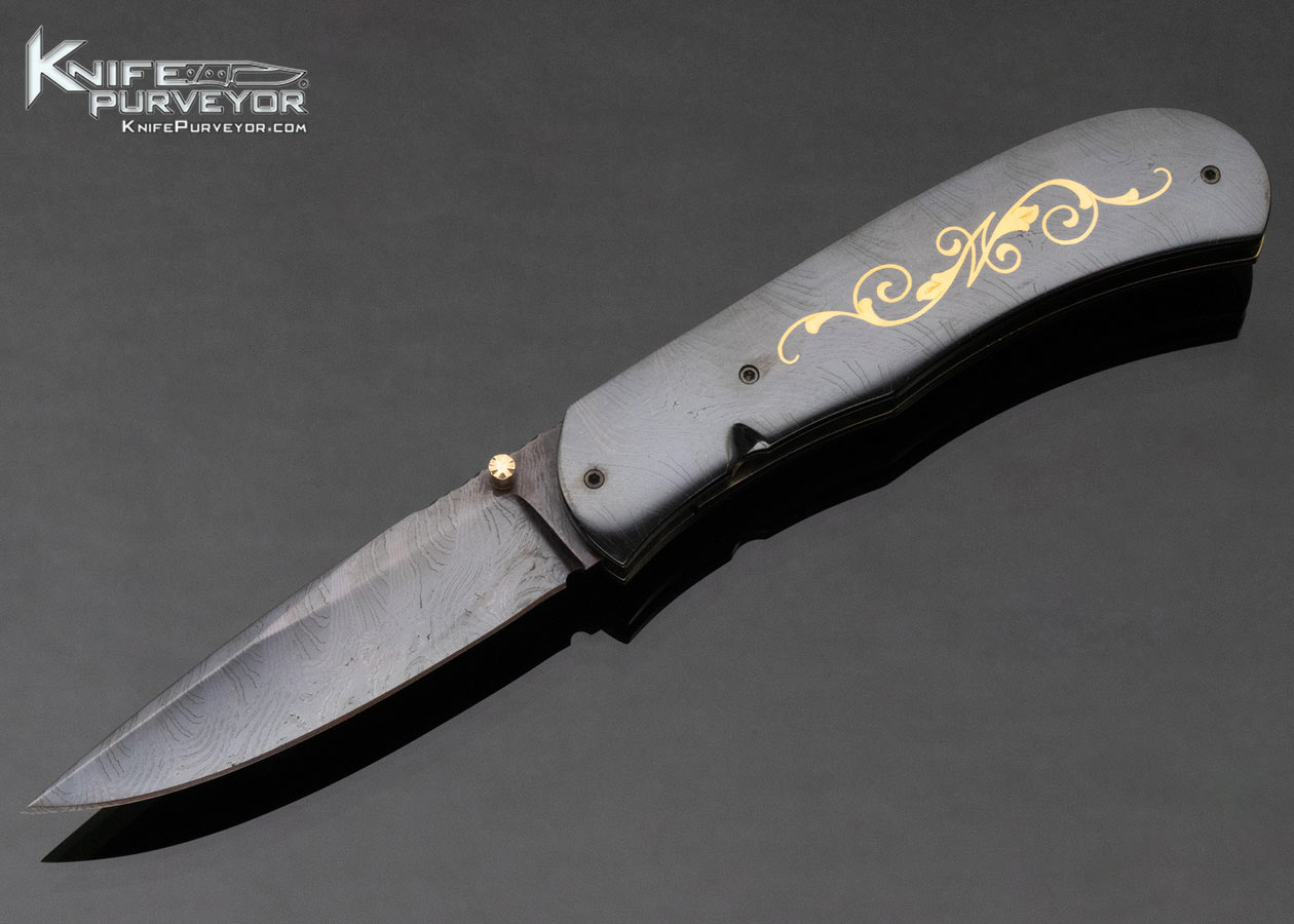 John W. Smith Custom Knife Damascus Engraved Linerlock 11847