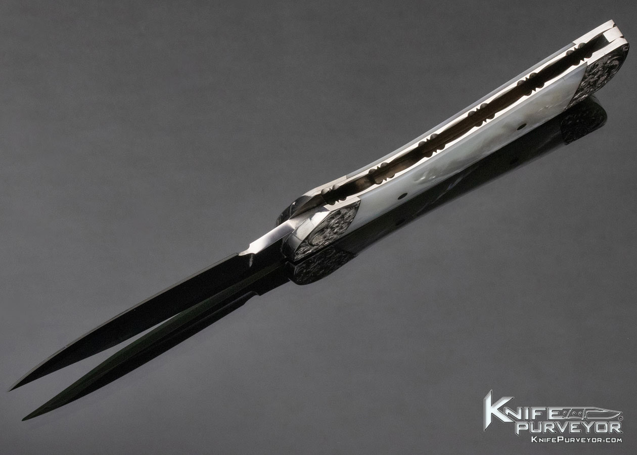 Scott Sawby Steve Mullin Custom Knife Engraved Mother of Pearl Button Lock - Image 6
