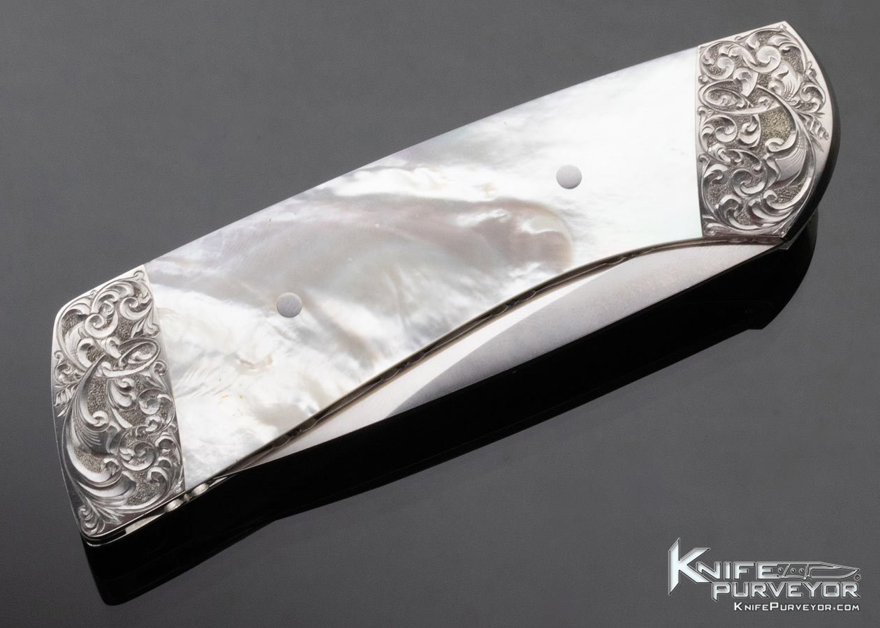 Scott Sawby Steve Mullin Custom Knife Engraved Mother of Pearl Button Lock - Image 5