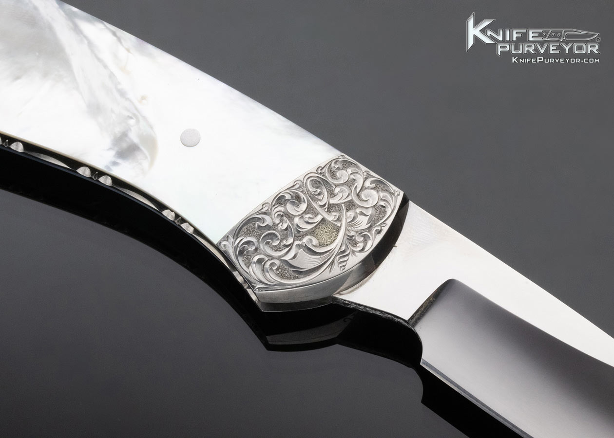 Scott Sawby Steve Mullin Custom Knife Engraved Mother of Pearl Button Lock - Image 4